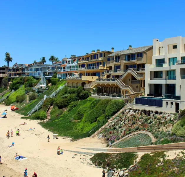 Corona del Mar coastal home with ocean view in background