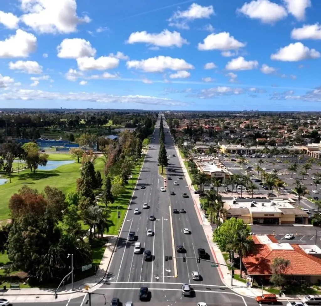 Fountain Valley suburban neighborhood with mature landscaping