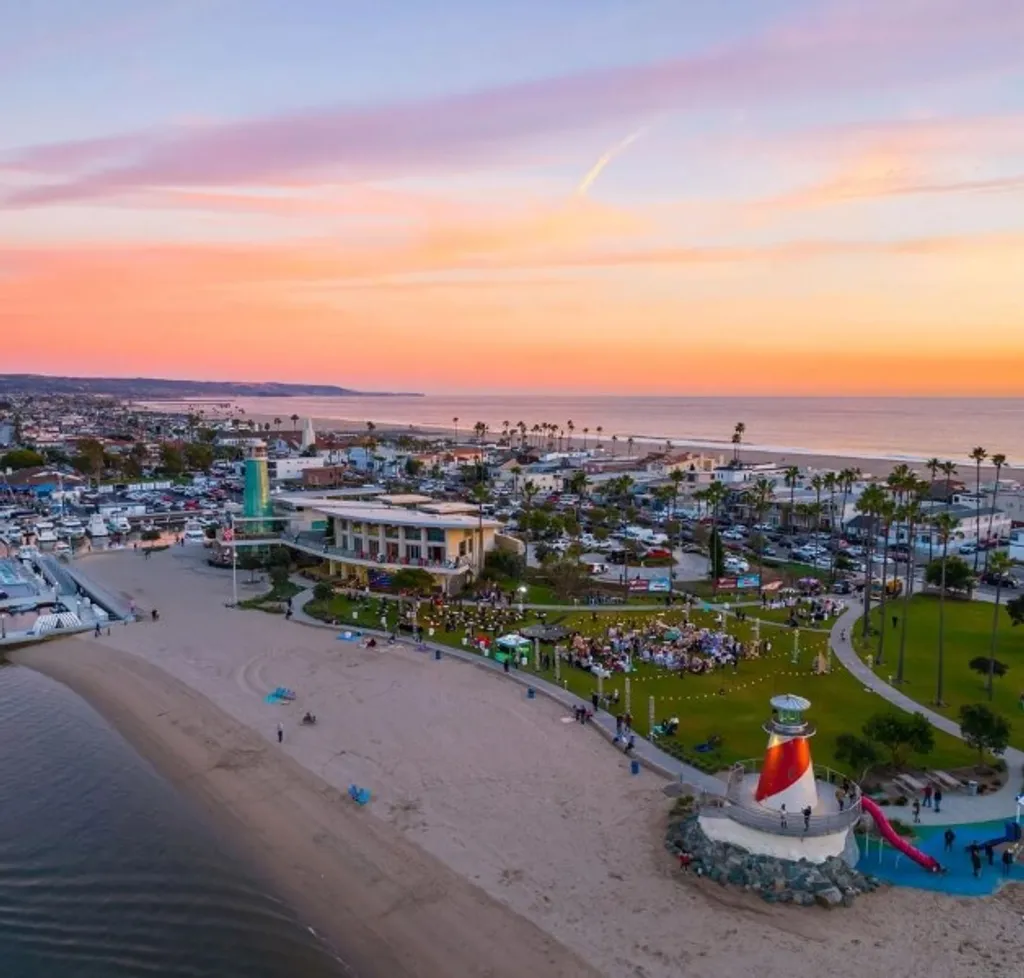 Newport Beach homes with coastal architecture and palm trees